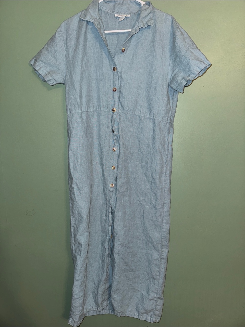 Vintage 100% Linen Cotton Wear Blue Maxi Dress with unique Buttons small
